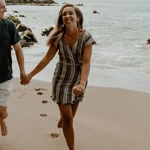 Lulus Grey Striped Wrap Dress